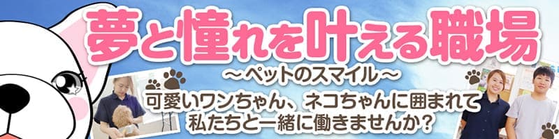 夢と憧れを叶える職場 〜ペットのスマイル〜 可愛いワンちゃん、ネコちゃんに囲まれて私たちと一緒に働きませんか?